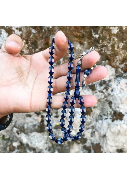 Mavi Renk Sürmeli Toz Kehribar Tesbih modelleri