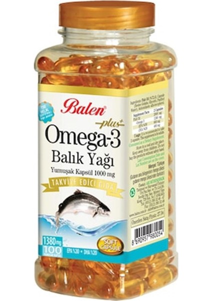 Omega 3 Balık Yağı 1380 mg 100 Kapsül