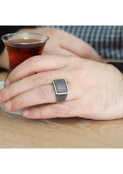 925 Ayar Gümüş Dörtgen Tasarım Simetrik Desen Erkek Yüzük fiyatları
