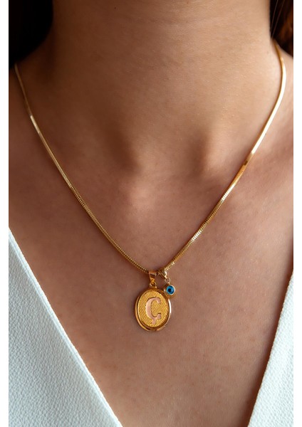 Nazar Boncuklu Altın Ç Harf Kolye
