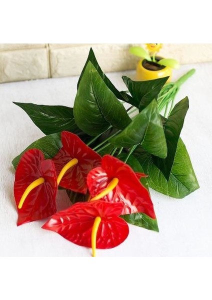 Islak Antoryum Kırmızı Yapay Çiçek Etli 1.kalite 3 Kafalı Anthurium