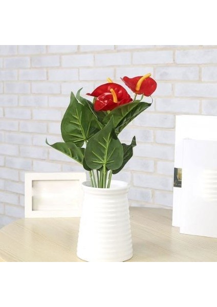Islak Antoryum Kırmızı Yapay Çiçek Etli 1.kalite 3 Kafalı Anthurium