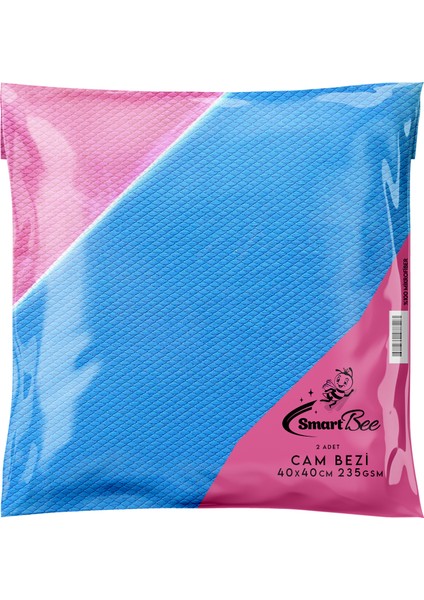 2'li Mikrofiber Cam Silme Bezi 40x40 235GR/M2 - Pembe/mavi