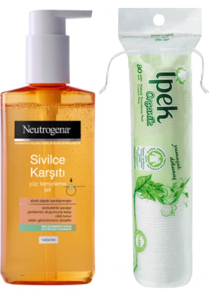 Yüz Temizleme Jeli 200 ml ve Ipek Organik Makyaj Temizleme Pedi 80'li