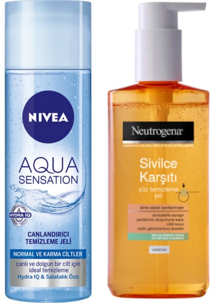 Nivea Aqua Sensation Canlandırıcı Yüz Yıkama Jeli 200 ml ve Neutrogena Yüz Temizleme Jeli 200 ml