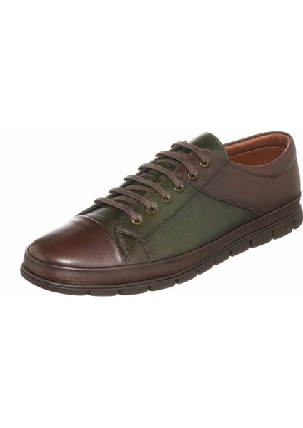 EU1840 Kahve & Haki Deri 4 Mevsim Erkek Ayakkabısı