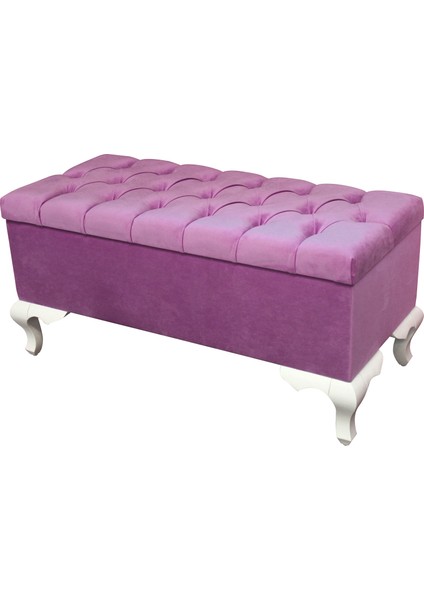 Kapitoneli Sandıklı Elena Bench Puf (beyaz-pembe (3010))