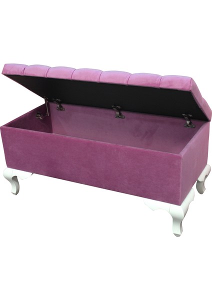 Kapitoneli Sandıklı Elena Bench Puf (beyaz-pembe (3010))