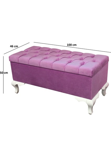 Kapitoneli Sandıklı Elena Bench Puf (beyaz-pembe (3010))