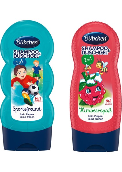 Sport Çocuk Şampuanı ve Duş Jeli 230 ml + Bübchen Çocuk Şampuan Duş Jeli Frambuaz 230 ml