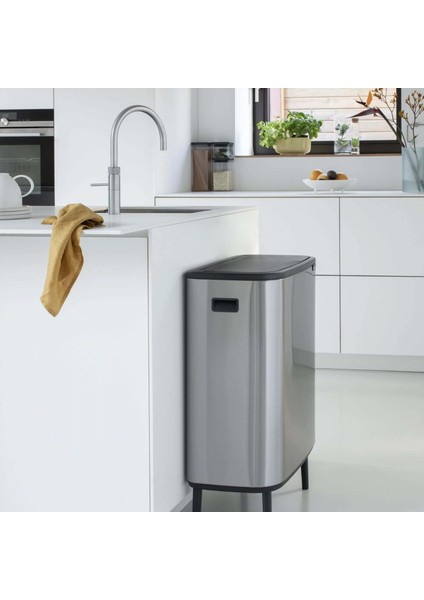 Çöp Kutusu 30 + 30 Lt Bo Touch Dokunmatik Kapak Mat Çelik modelleri