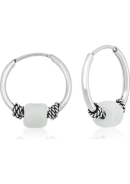 Gümüş Beyaz Taşlı Halka Küpe