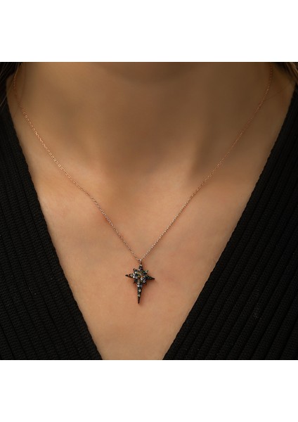 Renkli Mix Taşlı Kutup Yıldızı Gümüş Kolye fiyatları