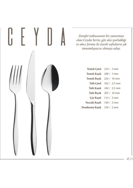 Ceyda 60 Parça 12 Kişilik Çatal Kaşık Bıçak Seti