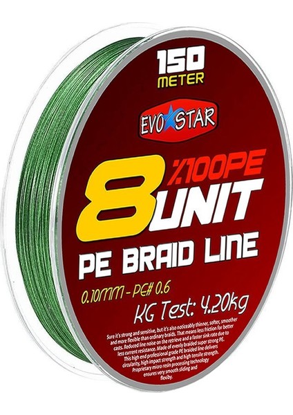 Evostar 8 Unit %100 Pe 8 Kat Örgü Ip Misina Yeşil - 0.10 mm