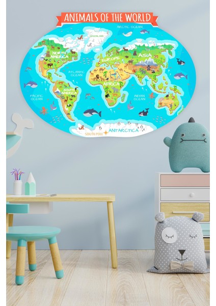 Eğitici Renkli Dünya Haritası Duvar Stickeri