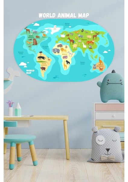 Eğitici Renkli Dünya Haritası Duvar Stickeri