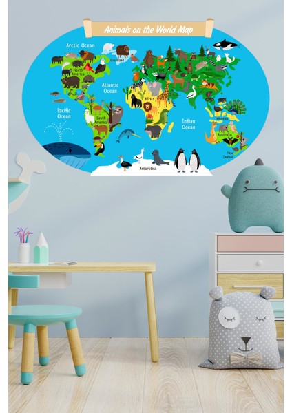 Eğitici Renkli Dünya Haritası Duvar Stickeri