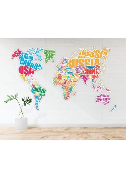 Eğitici Renkli Dünya Haritası Duvar Stickeri