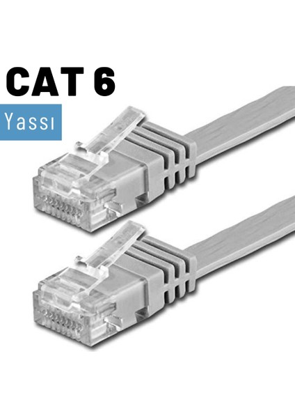 CAT6 Yassı Ethernet (Network, LAN) Kablosu, Gri, 50 cm