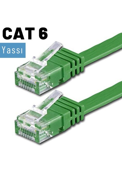 CAT6 Yassı Ethernet (Network, LAN) Kablosu, Yeşil, 50 cm