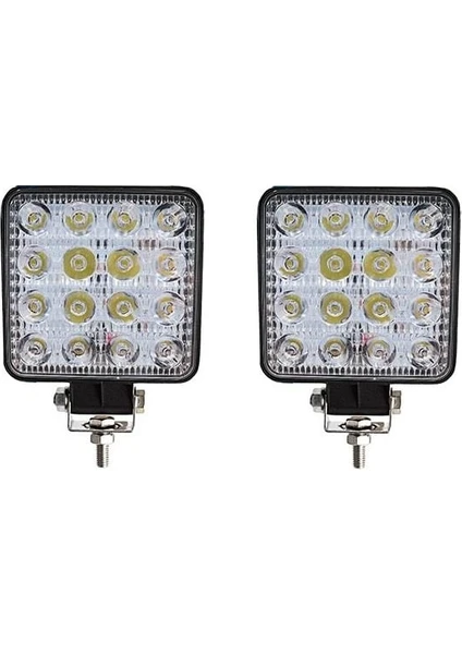 Off Road Beyaz Işık Sis Farı Lambası 16 LED Kare 12-24 V 2 Adet