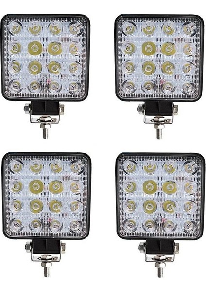 Off Road Beyaz Işık Sis Farı Lambası 16 LED Kare 12-24 V 4 Adet