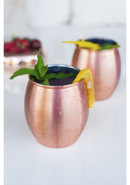 Bakır Koktey Bardağı Tombul Model 2'li Mat Bakır Renk modelleri