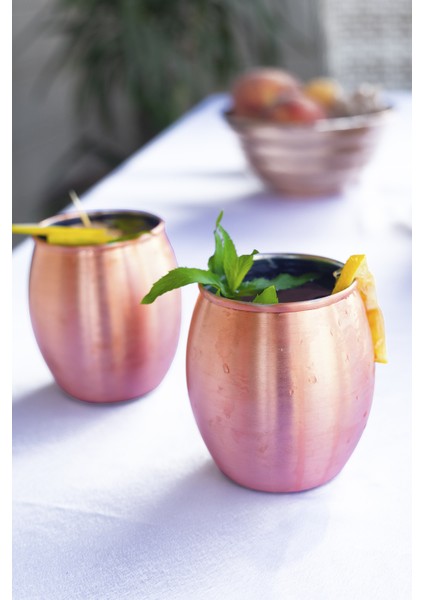 Bakır Koktey Bardağı Tombul Model 2'li Mat Bakır Renk