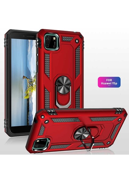 Huawei Y5P Kılıf Tank Koruma Vega Standlı Yüzüklü Mıknatıslı Kırmızı modelleri