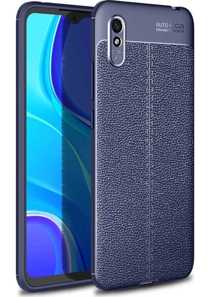 Xiaomi Redmi 9a Kılıf Niss Silikon Deri Görünümlü + Nano Glass Lacivert