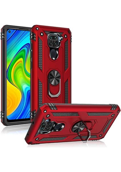 Xiaomi Redmi Note 9 Kılıf Tank Koruma Vega Standlı Yüzüklü Mıknatıslı Gümüş modelleri