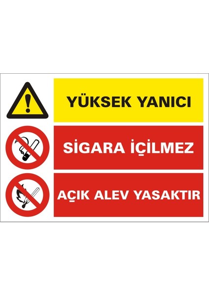 Yüksek Yanıcı Sigara İçilmez Açık Alev Yasaktır (Kendinden Yapışkanlı Etiket) 17,5 x 25 cm
