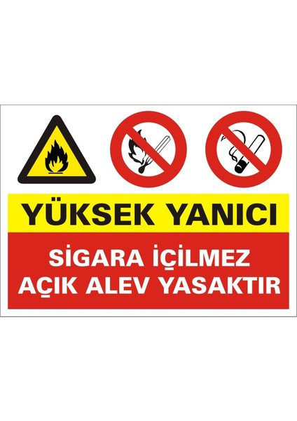 Yüksek Yanıcı Sigara İçilmez Açık Alev Yasaktır Galvaniz Uyarı Levhası 17,5 x 25 cm