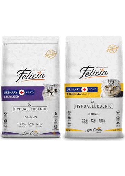 Adult Cat Light & Sterilised Somonlu Kısır Yetişkin Kedi Maması 2 kg + Felicia Az Tahıllı Tavuklu Hypoallergenic Sterilised Kısır Yetişkin Kedi Maması 2 kg