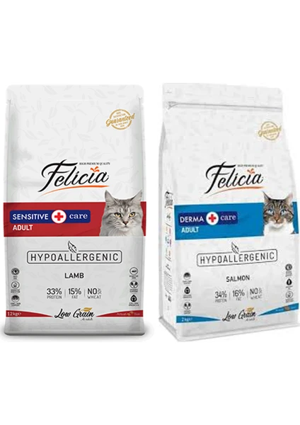 Kuzulu Yetişkin Kedi Maması 2 kg + Felicia Az Tahıllı Somonlu Yetişkin Kedi Maması 2 kg