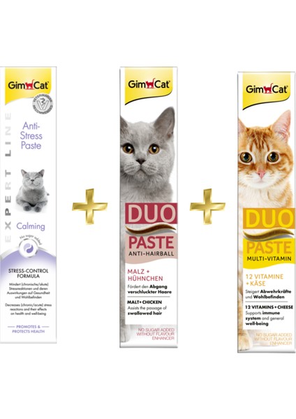 Relax Paste 50 gr + Gimcat Duo Paste Tavuklu Malt Kedi Macunu 50 gr + Gimcat Multi-Vitamin Duo Paste Peynirli 50 gr ARDA021
