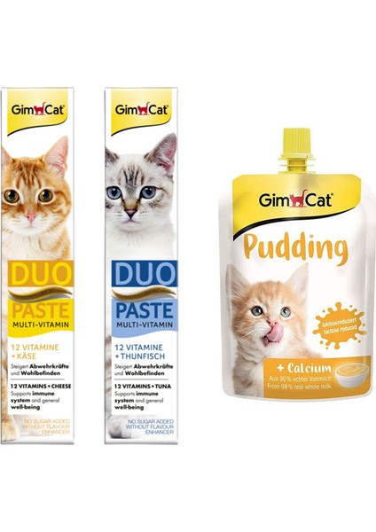 Duo Paste Peynirli Vitamin Kedi Macunu 50 gr + Tuna Balıklı Vitamin Kedi Macunu 50 gr + Gimcat Classic Kalsiyum Kedi Pudingi 150 gr ARDA017