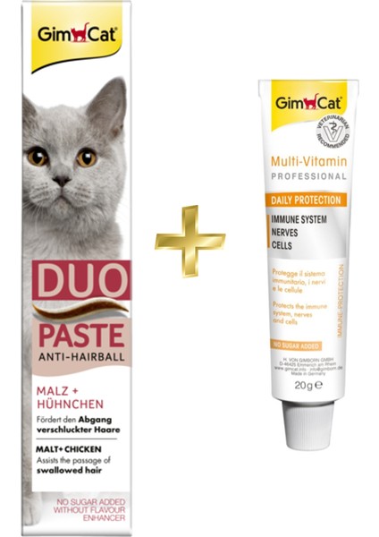 Duo Paste Tavuklu Malt Kedi Macunu 50 gr + Gimcat Multivitamin Paste 20 gr ARDA008