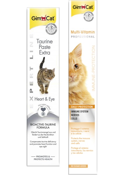 Taurine Paste Kalp ve Göz Sağlığı Destekleyici 50 gr + Gimcat Multi Vitamin Paste Kedi Macunu 100 gr