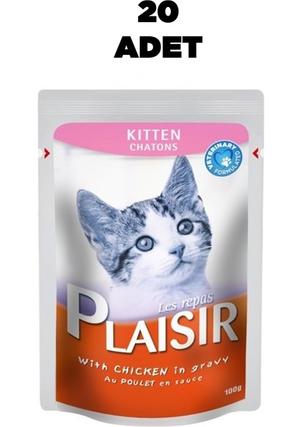 Plaısır 20 Adet Tavuklu Yavru Kedi Yaş Mama 100 gr