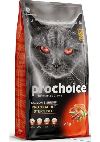 2 Adet Pro 33 Sterilised Somonlu Karidesli Kısır Kedi Maması 2 kg x 2 = 4 kg