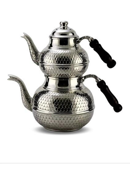 Kalın Petek İşlemeli İçi Kalay Kaplı Bakır Çaydanlık