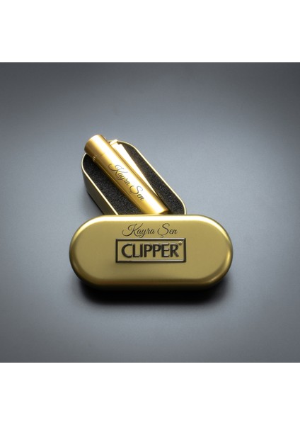 Kişiye Özel Gold Clipper Çakmak ve Metal Kutu