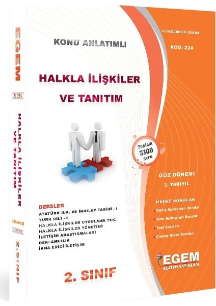 Egem Eğitim Yayınları 2. Sınıf Halkla İlişkiler ve Tanıtım Konu Anlatımlı Soru Bankası Güz Dönemi(3. Yarıyıl)