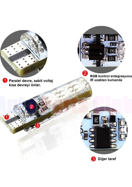 T10 Çakarlı Kumandalı Araç Park Ampulü  18 LED Pilli ( 2 Adet)