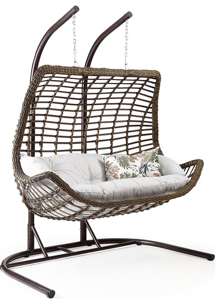 Cunda Ikili Rattan Bahçe Balkon Salıncağı