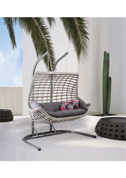 Cunda Ikili Rattan Bahçe Balkon Salıncağı