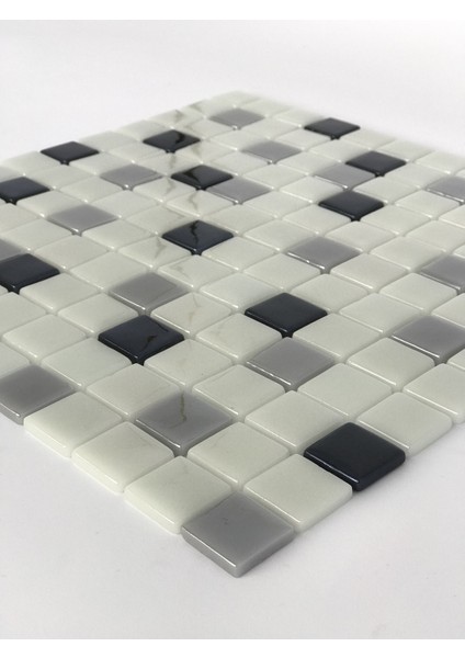 Mutfak,banyo,havuz ve Zemin Için Beyaz Siyah Gri 25X25 Cam Mozaik