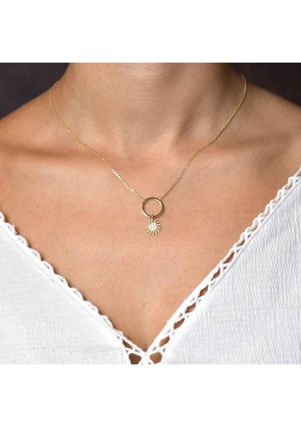 Choker Altın Güneş Kolye Çift Zincirli